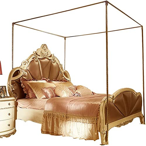 Sänghimmiram av rostfritt stål, Queen-size rostfritt stål sänghimmel ramstänger, fyra hörnsänghållare, lämplig för Twin/Full/Queen/California King/King Size-metallsäng