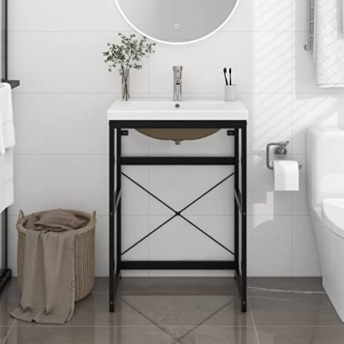 Home outdoor OthersBathroom Washbasin Frame with Built-in Basin Black Iron
