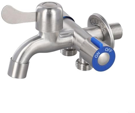 Rubinetto a tre vie, rubinetto per lavello in acciaio inox con 3 interruttori autocefalia, rubinetto a tre vie per lavatrice, lavastoviglie (A)