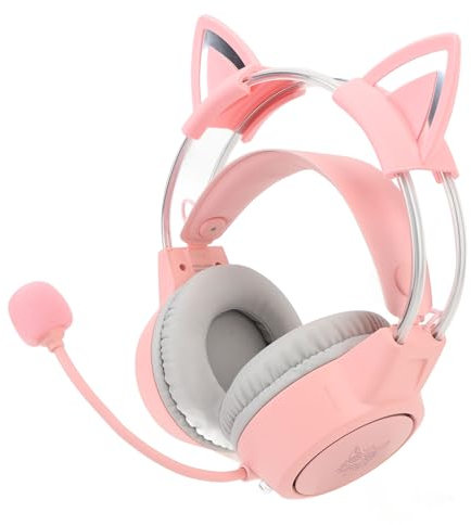 Cat Ear Gaming Headset med Mic RGB Light Over Ear-hörlurar Lättviktsheadset med Tråd med Justerbart Pannband för Bärbara Datorer