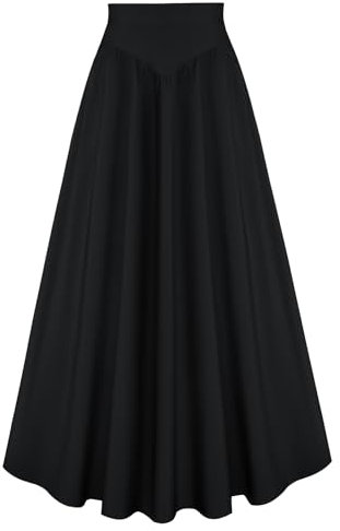 Damen Mittelalter Maxirock Elastisch Hohe Taille Vintage A-Linie Fairy Rock Schwarz L