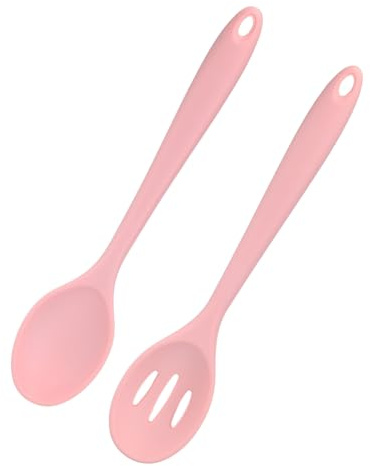 M METERXITY 2-Pack Silicone Cooking Spoons, 10.6 Mixing Nonstick Slotted and Solid Serving Spoons, Heat Resistant Utensils for Kitchen/Cooking/Baking/Stirring