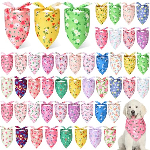 Preboun 50 Pcs Spring Dog Bandanas Bulk Floral Dog Bandanas for Dogs Triangle Kerchief Bibs Scarf Set for Pet Costume Photo Props Accessories Pet Shops Adoption Events, 25 Styles(25.6 x 17.7 x 17.7)