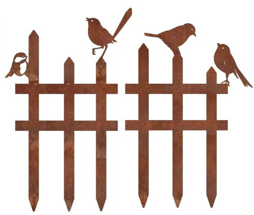 MANOPRANA 2 StüCk Gartenstecker Rost Rostdeko Gartendeko Gartendeko Rost FüR DraußEn Garten Deko Rost Zaun Und Vogel FüR DraußEn Wetterfest Rost Deko FüR Garten Terrasse Balkon Oder Blumentopf