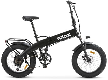 Nilox, Ebike X10, Bici Elettrica Pieghevole, Fino a 70 km di Autonomia, Fino a 25 Km/h, Motore da 36 V/250 W e Batteria 36V-13 Ah, Gomme FAT 20x4, Cambio a 6 Velocità, Colore Nero