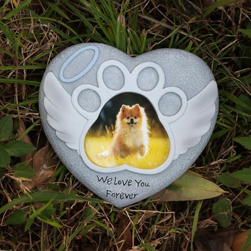 locwanot Pietra commemorativa per animali domestici personalizzata con cornice per foto, pietra tombale in resina resistente alle intemperie per cani e gatti, pietra tombale incisa durevole, regalo