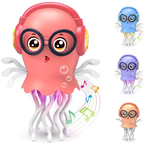 Zonopy Dancing Jellyfish Baby Toy, Crawling Jellyfish Montessori Sensory Tummy Time Toy, Dancing Music Sound Toys for 3 4 5 6 7 8 Year Old Girl Kids Boy Birthday Gifts, Interactive Baby Gifts