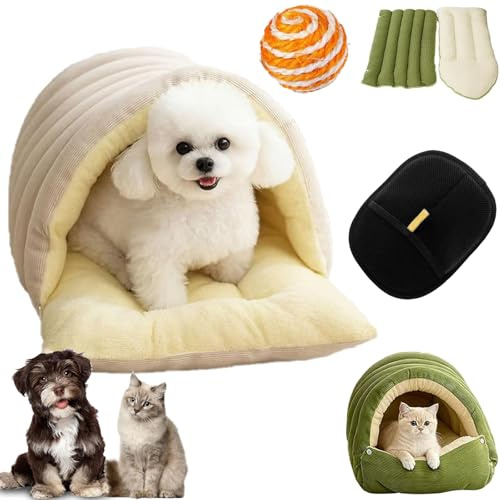 NNBWLMAEE Lit pour Chat Ferme et Lavable pour l'Hiver, Lit Chaud pour Chat pour l'Hiver, Caverne d'Hiver CutyPet, pour Chats d'Intérieur, Chatons et Petits Chiens, Lavable et Pliable (Beige, L-57 * 37