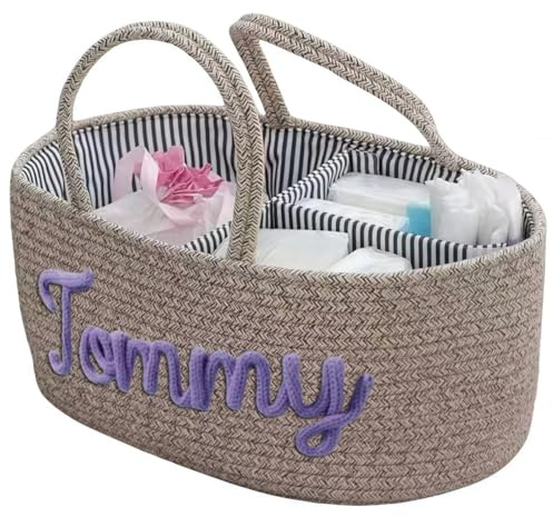 Cesto Regalo Personalizzato Per Baby Shower Con Nome, Cestino Portaoggetti Per La Cameretta In Corda Di Cotone Per Organizzare Pannolini, Salviette E Articoli Essenziali Per Neonati(Beige)