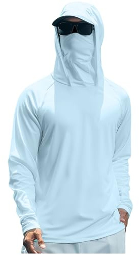 Sweats à Capuche Homme UPF 50+ Protection T-Shirt Anti UV à Manches Longues Chemise de Pêche à Séchage Rapide avec Masque Été pour Extérieur