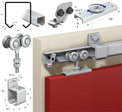 Runners Series 50, Industrial Sliding Door Track Kit System, 3m Double Door, 440kg Capacity | for External Doors, Garages, Sheds, Barns | Heavy-Duty, Galvanised Steel, Long Lasting