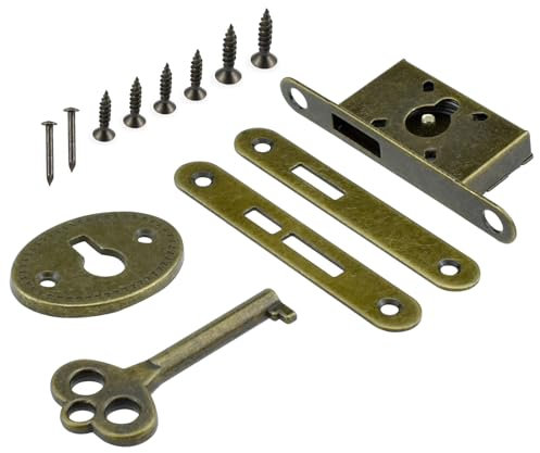 Antique Cabinet Lock Full Mortise Vintage Spring Drawer Lock with Key and Screws for Desk/Jewelry Box/Small Wooden Box - Bronze
