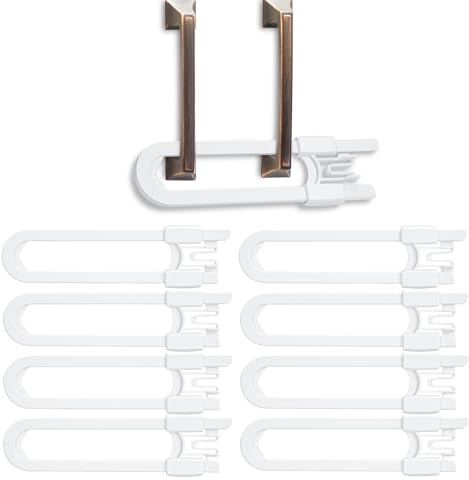 Vmaisi 8 Pack Baby Sliding Cabinet Locks - Adjustable U Shaped Child Safety Locks for Cabinets with Handles or Knobs, Childproof Latches for Kitchen Bathroom Storage Cupboards 8 Pack