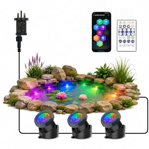 Pond Lights Mains Powered, 3-in-1 Underwater Light with APP&Remote Control | IP68 Waterproof Multicoloured Spotlights, RGB Submersible Light for Aquarium Garden Yard Pool Fountain.