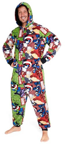 Marvel Onesies for Men and Teenagers - Hooded Fluffy Fleece Onesies For Men S-3XL Lounge Wear - Gifts for Men (Multi, L)