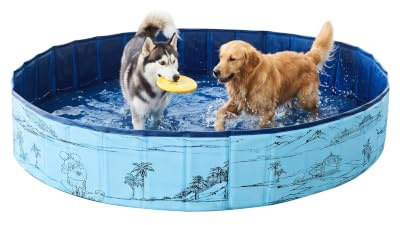 JEASONG ¡La bañera portátil plegable extragrande para perros es perfecta para tus amigos peludos! La piscina se pliega para un fácil almacenamiento y transporte. Es perfecta tanto para uso en