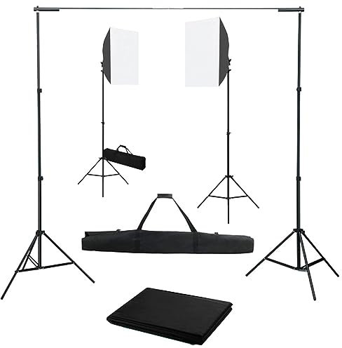 Homgoday Kit para estudio fotográfico con luces Softbox y fondo, juego dotográfico para estudio fotográfico, set dotográfico para fotografía 500 x 300 cm negro
