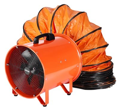 VEVOR Bauventilator 592-W-AC-Motor Baugebläse Baulüfter Gebläse 5175 CFM Axiallüfter mit 2-Stufigen Wechselstrommotor 10 m Schlauch Axialgebläse IP44 Wasserdichtigkeit Industrielüfter