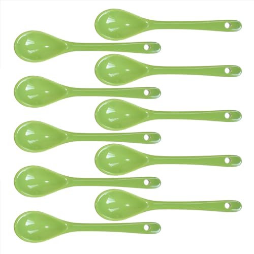 Albedel 10 cucharas de porcelana verde para huevos, cucharas de cerámica de 4.7 pulgadas, café, postre, yogur, té, té lechoso