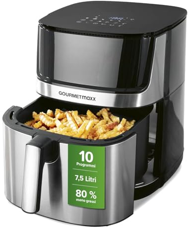 GOURMETmaxx 4in1-digitale Heißluftfritteuse | Leistungsstarker Airfryer 2200 W | Fettarmes + energiesparendes Frittieren mit Touchdisplay & Timerfunktion - 7,5l| [inkl. 10 Programme]