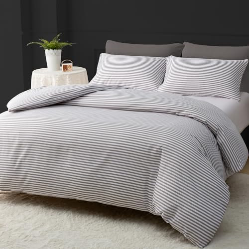 Grace Stripe Double Duvet Set - Premium Microfiber Reversible Double Duvet Cover (200 x 200 cm) 3 PCs - Ultrasoft Hypoallergenic Quilt Cover Set Non Iron Luxury Bedding Sets With Zipper Closure