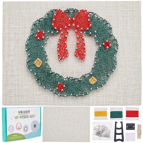 WEBEEDY Kit de arte de cuerda de corona para bricolaje, kit de manualidades de cuerda 3D para adultos, haz tu propia tabla de arte de cuerda con soporte e instrucciones, decoración de Navidad,