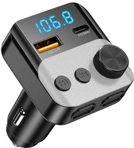 Bluetooth FM Transmitter, ETELIAR Auto Radio Transmitter 18W QC 3.0 & PD 36W KFZ Wireless Bluetooth 5.3 FM Radio Adapter Freisprecheinrichtung Car Kit