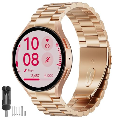 SUNDAREE Keine Lücke Armband Kompatibel mit Samsung Galaxy Watch FE/5/4 40MM,Damen Edelstahl Metall Uhrband für Watch 7/6/5/4 Classic 47MM 46MM 44MM 43MM 42MM Pro 45MM,Roségold