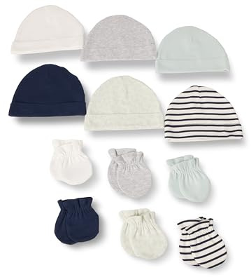 Amazon Essentials Unisex Babies' 12-Piece Hats and Mittens Set, Green/Multicolor, 0-6 Months