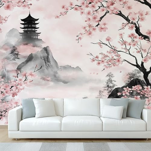 NOGAWA Papier Peint Fleur de Cerisier Japonais, Papier Peint Motif Style Asiatique, Panoramique Décoration Murale Pour Salon, Chambre, Tapisserie Murales Intissé, Wallpaper Mural 150x105cm