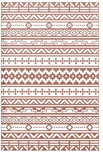 Outsunny Tapis d'extérieur réversible 1,8 x 2,7 m en PP Rouge et Blanc | Tapis de Sol au Motif Mur Géométrique, Sac de Transport Inclus, Résistant aux Intempéries