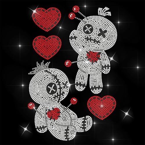 ANATTASOUL Parches Termoadhesivos de Diamantes Muñeca Vudú Y Corazón Strass Parches para Planchar Camiseta Aplicación de Lentejuelas Termoadhesiva de Transferencia para Bolsos Ropa DIY Artesanía