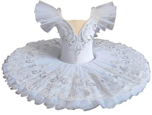 OTMYIGO tutù da Balletto Professionale per Bambine, tutù da Pancake, Abito da Festa per Ballerina, Costume da Competizione per Danza Classica per Bambine,Bianca,130