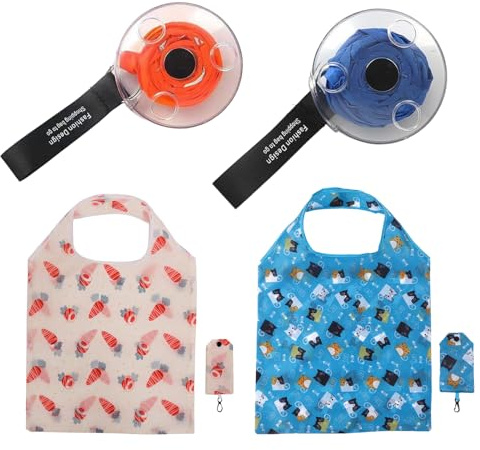 4-pack bärbara hopfällbara shoppingpåsar, 2 infällbara skivväskor och 2 hopfällbara matpåsar, återanvändbara miljövänliga tygväskor med krok, lätt, tvättbar och vattentät, för stormarknad, resor
