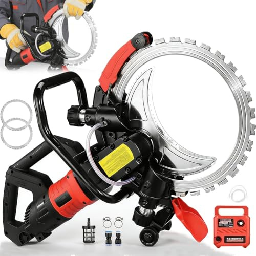 chengxiaorui 12000W Heavy Duty Concrete Ring Saw - Concrete Saw 16 Inch Wall Chaser Concrete Cutter, Wet Cutting Electric Saw, 2 Diamond Blades, 30cm Cut for Rebar/Brick