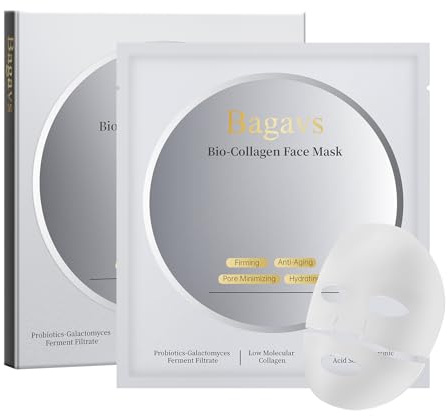 Bio-collagen Mascarilla Facial de Colageno,Mascarillas Faciales rica en serum facial，Skincare，Hidratante Facial，Anti-arrugas Eficaz– Pack de 4