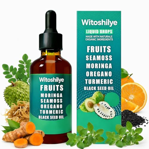Bitters Liquid Drops, with Sea Moss, Moringa, Turmeric, Black Seed Oil, Oregano, Ashwagandha, Herbal Extracts for Overall Health-Enhancing, 60ml