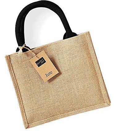 Westford Mill Mini Jute Gift Tote Bag Lunch Present Tote Craft WM412 (Natural/Black)