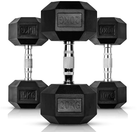 EXTREME FITNESS® Hex Dumbbell Rubber Weight Sets 1KG - 50KG (2 x 10KG)