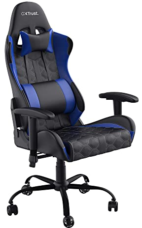 Trust Gaming GXT 708B Resto Gaming Stuhl, 360° Drehbar, Bürostuhl mit Abnehmbaren Kissen, Höhenverstellbarer Stuhl für Computer, Abschließbarer Stuhl – Blau