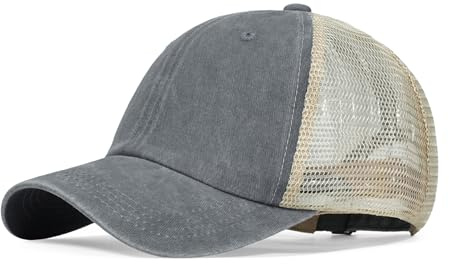 CLAPE Vintage truckerkeps i använt utseende mesh basebollkeps män kvinnor tvättad bomull baseballkeps klassisk snapback keps andningsbar utomhus sköldpadda, ZM02-grå, En Storlek