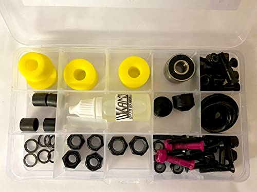 VAMOS SKATE CO SPARE PARTS KIT (Ersatzteile Montage-Set Box) - 95A Bushings Variante - Lenkgummis, Kugellager, Montage Set, Axle Nuts, Kingpin Nuts, Speedrings, Washer, Öl, Spacer, Pivot Cups Set