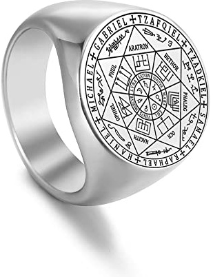 Amaxer Anillo de acero inoxidable Viking The Seal of The Seven Arcángeles Protección Amuleto Sello Solomon Kabbalah Pulido Joyería para hombres y mujeres