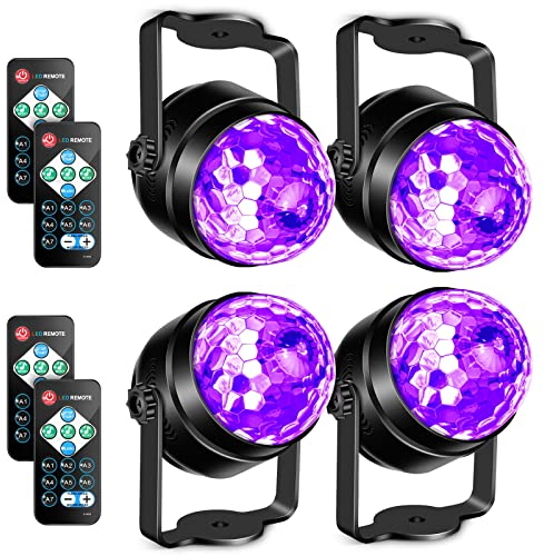 Litake UV Black Light for Glow Party, Sound Activated Party Light with Remote, LED Disco Ball Strobe Light in Dark Party Supplies, Dj Lighting for Halloween Birthday Home Dance Party Decoration 4 Pack