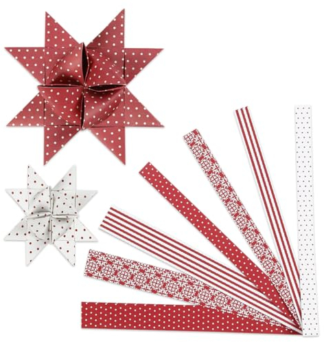 Heyda Faltstreifen-Set für Fröbelsterne | 1,5×45 cm, 120 g/m², rot/silberfarben