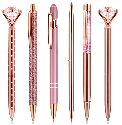 6 Stück Kugelschreiber Rosegold Set Für Frauen Pinke Rosegold Glitzer Schön Aus Metall Bürobedarf Zum Schreiben Für Büro Zuhause (Rosa)