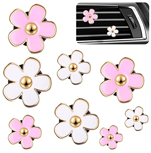8 Stück Gänseblümchen Blume Auto Lufterfrischer Clip Autozubehör Innenraum Deko Frauen Aromatherapie Ätherisches Öl Diffusor Auto-Dekorationszubehör Deko Innen (Rosa,Weiß)…