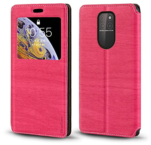 PU Leder Flip Hülle mit Unsichtbarem Magnet und Sichtfenster Kompatibel mit Emporia Smart 5, Smarte Klapphülle mit Displaysicht (Rosenrot)