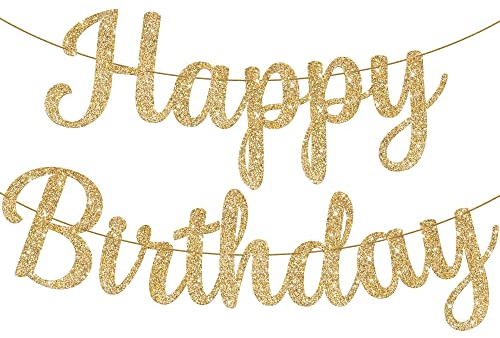 KatchOn, Gold Glitzer Happy Birthday Banner Geburtstagsdeko – vorbespannt 3 m, kein Selbermachen nötig | Goldene Party Dekoration für Geburtstage | Happy Birthday Girlande Gold für Frauen