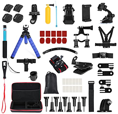 Camnoon 60 en 1 Kit de Accesorios para Cámaras de Acción Compatible con Montura y Accesorios GoPro Hero 11 10 9 8 MAX 7 6 Insta360 Xiaomi YI Cámaras de Acción con Funda de Transporte